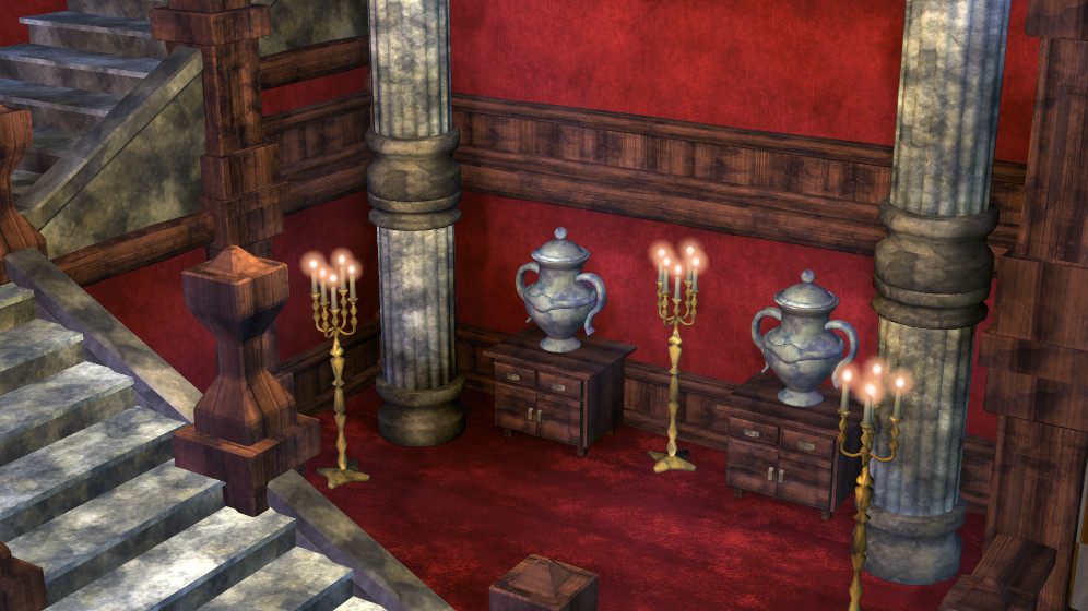 Interior of a strange manor.